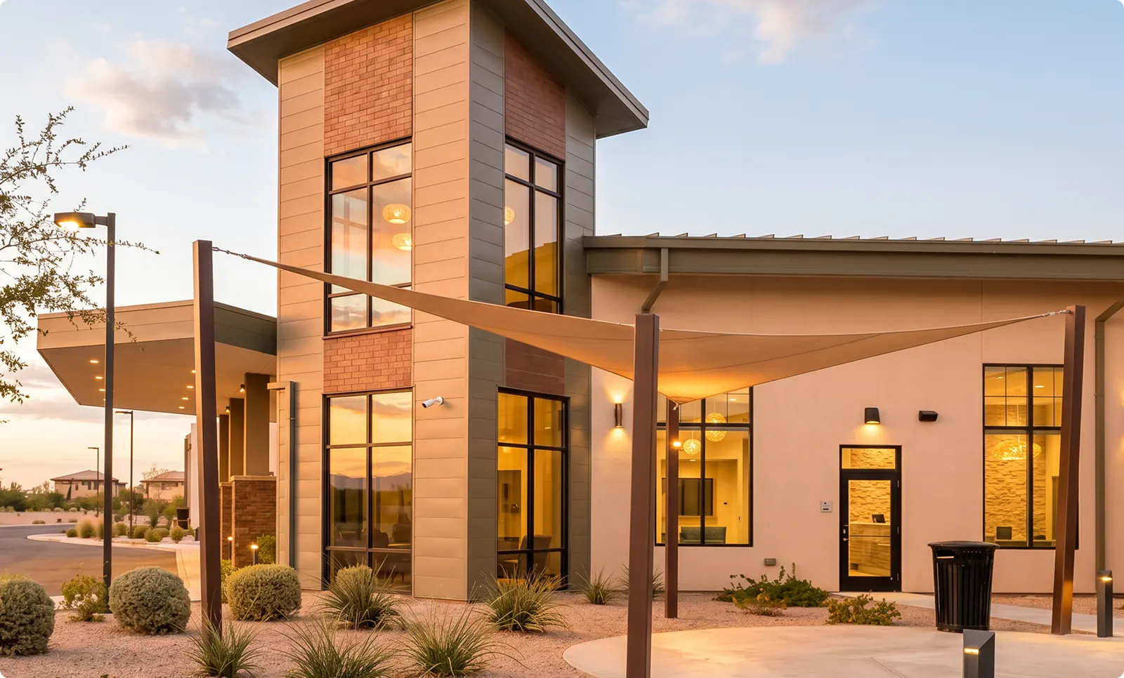 The Buena Vista facility in Chandler, Arizona — a contemporary building with tower entry and desert landscaping