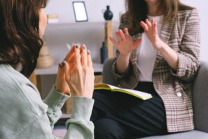 two women talking